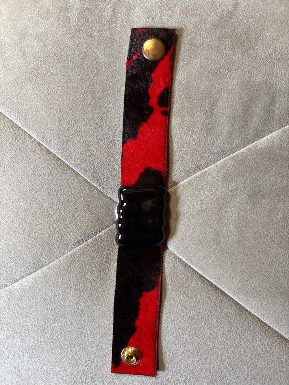 Red and Black Cowhide Snap Cuff Bracelet